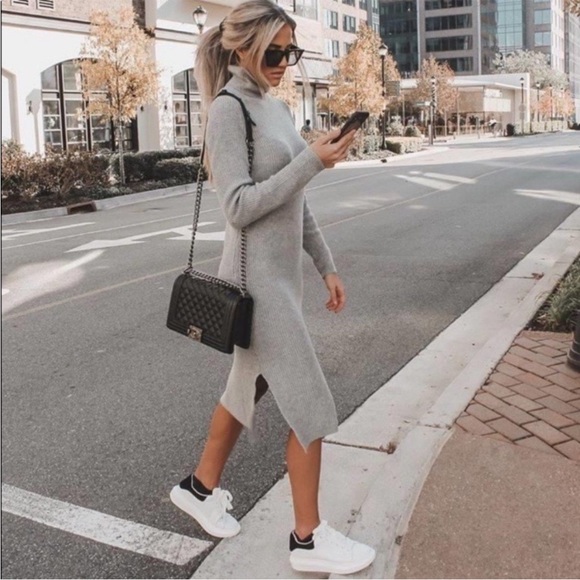Lulus Dresses & Skirts - **HP** NWOT Lulu’s Sheerah Heather Grey Turtleneck Midi Sweaterdress - Size S